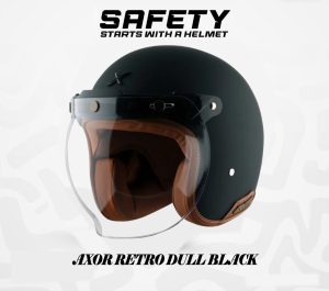 AXOR RETRO DULL BLACK – Premium Open Face Helmet