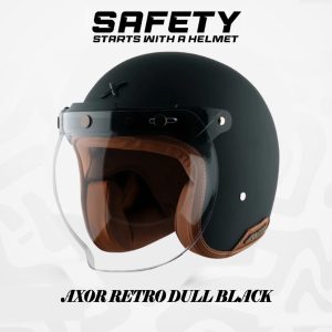 AXOR RETRO DULL BLACK – Premium Open Face Helmet