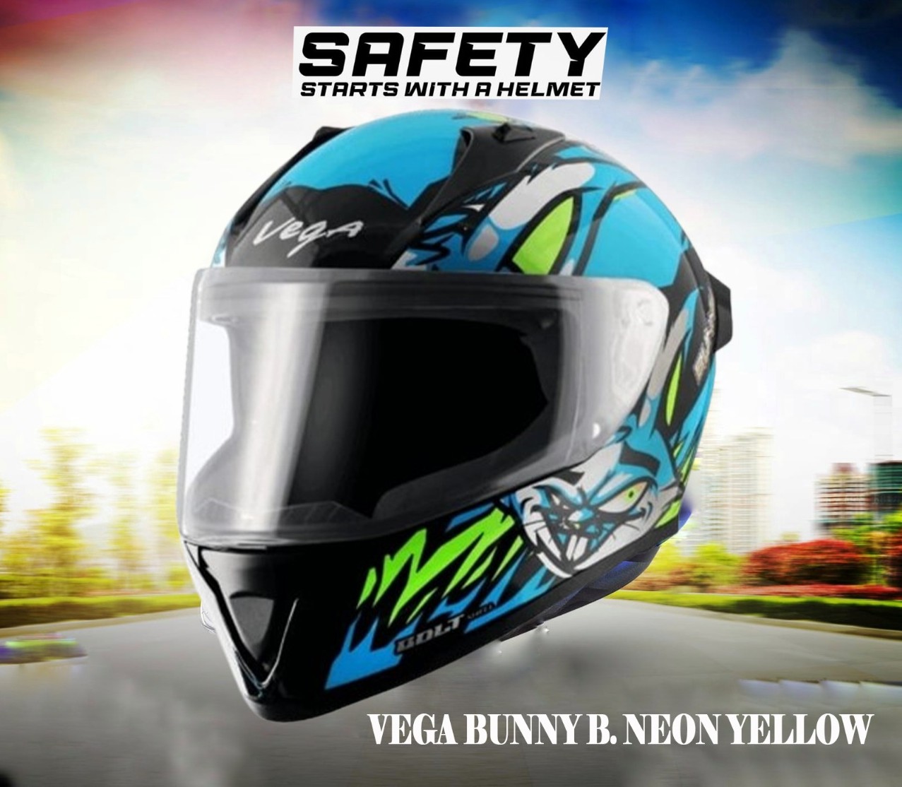 VEGA BUNNY B. NEON YELLOW – Premium Full Face Helmet